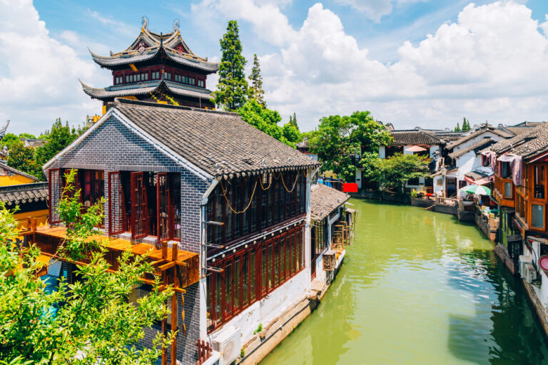 Take a day tour to Zhujiajiao Water Town near Shanghai, known for its picturesque canals and ancient architecture