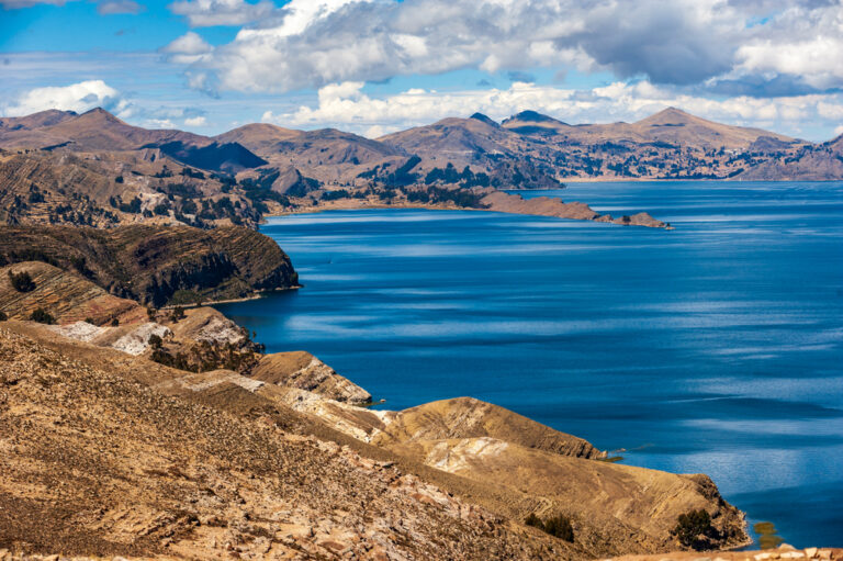 View from Isla del Sol, Titicaca Lake, Comunidad Challa, Bolivia.